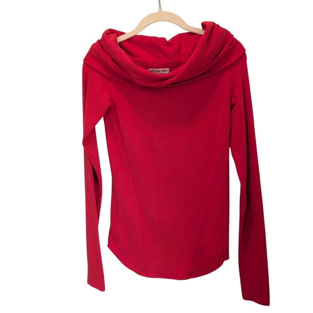 We the Free People Sz S Red Cowl Neck Fitted Long Sleeve Shirt Sweater